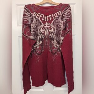 Men's Affliction Red Long Sleeve Top Tee sz XL